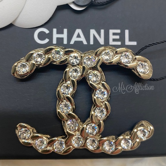 CHANEL Authentic XL Gold Crystal CC Rare Brooch - Picture 1 of 8